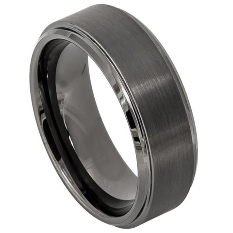 Men's Charcoal Tungsten Wedding Band- 8mm Engraved Tungsten Ring