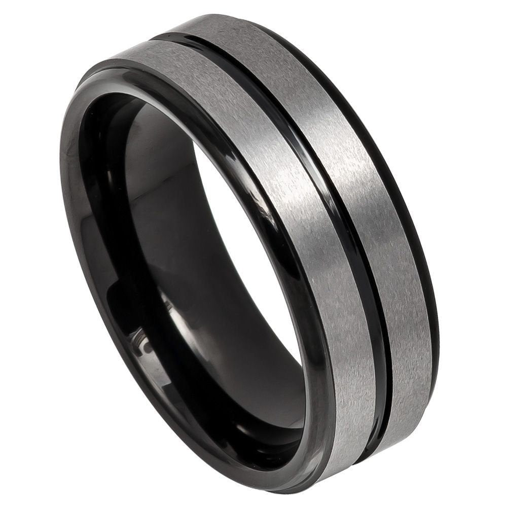 Men's 2 Tone Semi Dome Hammered Tungsten Wedding Band Black IP Comfort Fit Tungsten Carbide- 8mm Engraved Tungsten Ring