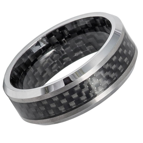 Men's Black Tungsten With Silver Finished- 8mm Engraved Tungsten Ring