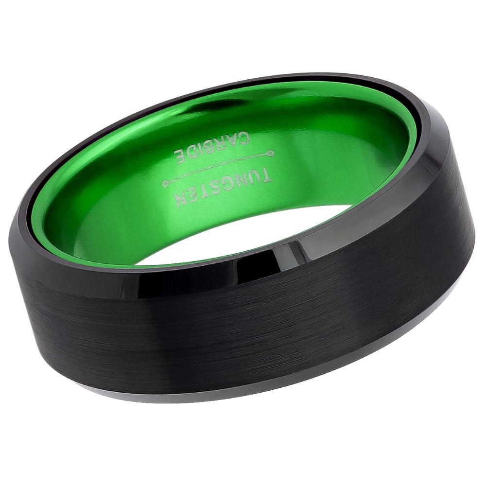 Unisex Black And Green Tungsten Wedding Band- 8mm Tungsten Ring