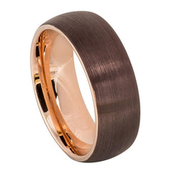 Unisex Champagne Brown Rose Gold Dome Brushed Tungsten Wedding Band- 8mm Tungsten Ring