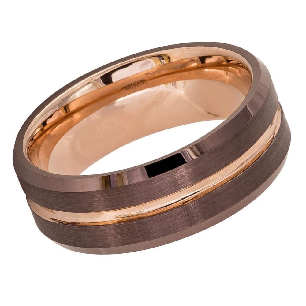 Unisex Chocolate Brown Rose Gold Tungsten Wedding Band- 8mm Tungsten Ring