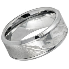 Men's Tungsten Mokume Gane Effect Wedding Band With Wood Grain Pattern- 8mm Tungsten Ring