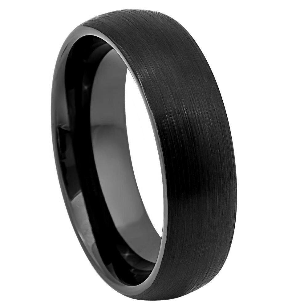 Men's Tungsten Black Brushed Domed Wedding Band Matte- 8mm Tungsten Ring