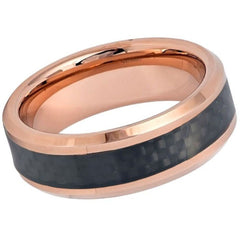 Men's Rose Gold Wedding Black Tungsten Hammered Wedding Band- 8mm Engraved Tungsten Ring