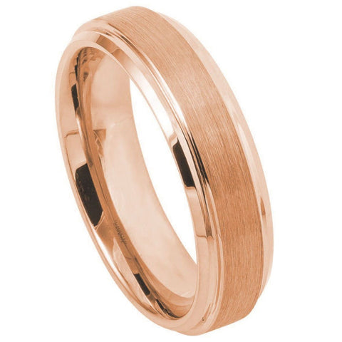 Unisex Rose Gold Brushed Tungsten Wedding Band- 6mm Engraved Tungsten Ring