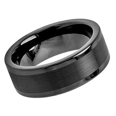 Men's Tungsten Wedding Band Black Matte Brushed- 8mm Engraved Tungsten Ring