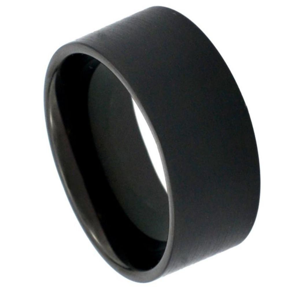 Men's Big Black Band Black Tungsten Wedding Flat Band And Brushed Finish- 12mm Engraved Tungsten Ring