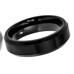 Men's Flat Black Brushed Raised Center Polished Edges Tungsten Wedding Band- 6mm Engraved Tungsten Ring