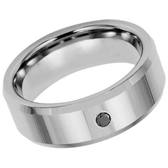 Men's Silver Brushed Polished With One Stone Inlay Wedding- 8mm Engraved Tungsten Ring