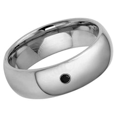 Men's Silver Domed With One Stone Inlay Tungsten Wedding- 8mm Engraved Tungsten Ring