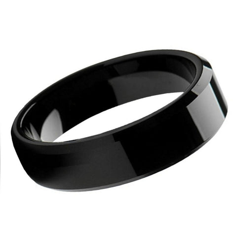 Men's Tungsten Tungsten Ring Flat High Polished Black IP Plated Beveled Edge- 6mm Engraved Tungsten Ring