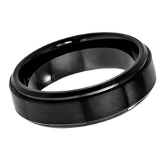 Men's Tungsten Tungsten Ring Flat Brushed Center with High Polished Stepped Edge- 6mm Engraved Tungsten Ring