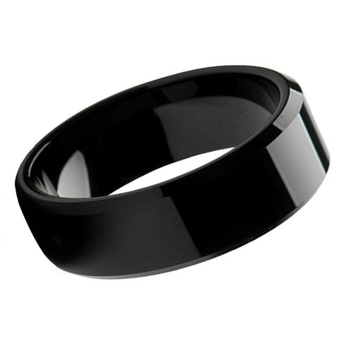 Men's Tungsten Tungsten Ring High Polished Black IP Plated Beveled Edge- 8mm Engraved Tungsten Ring