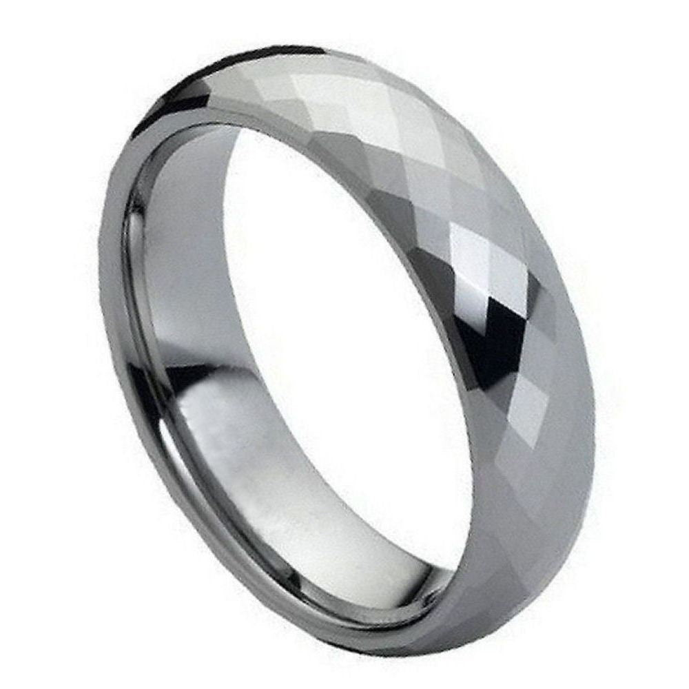 Women's Tungsten Tungsten Ring Faceted Domed shaped- 6mm Engraved Tungsten Ring