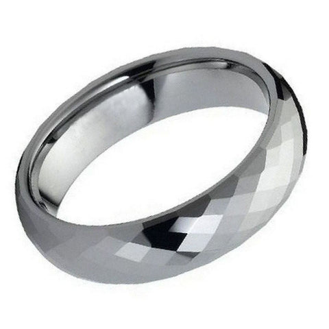 Women's Tungsten Faceted Domed Shaped- 8mm Engraved Tungsten Ring