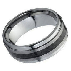 Men's Tungsten Tungsten Ring Black Carbon Fiber Inlay Brushed Center- 9mm Engraved Tungsten Ring