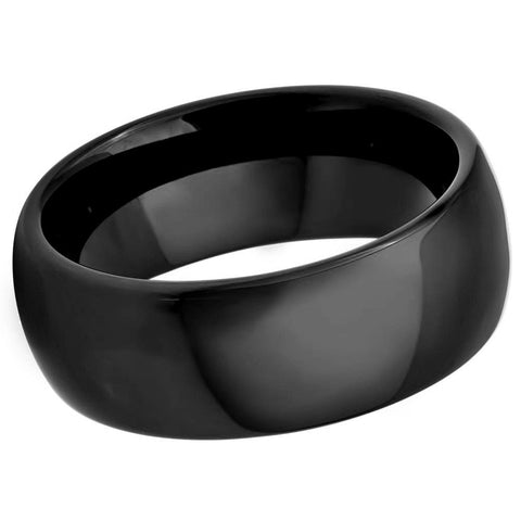 Men's Tungsten Tungsten Ring High Polished Shiny Black IP Plated Classic Domed- 8mm Engraved Tungsten Ring