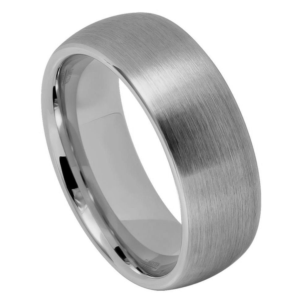 Women's Tungsten Tungsten Ring Brushed Domed Classic Style- 8mm Engraved Tungsten Ring