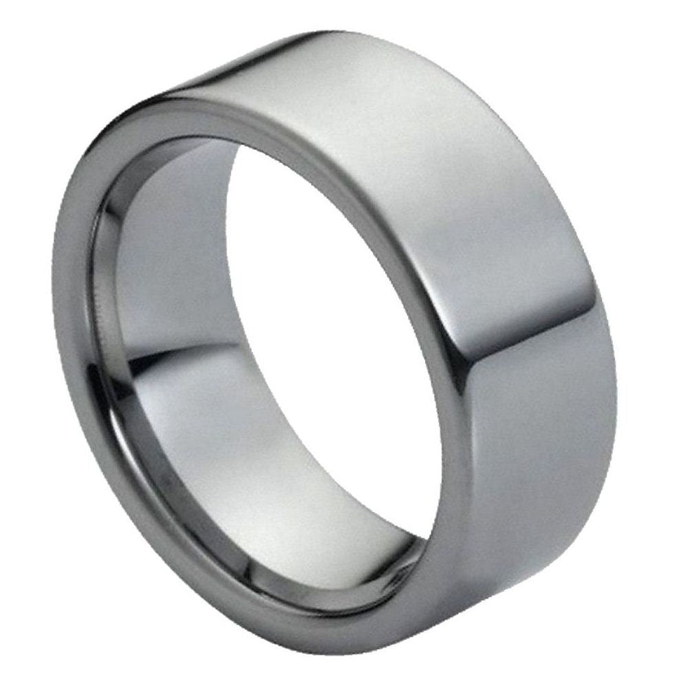 Men's Tungsten Polished Shiny Flat Pipe Cut Style- 9mm Engraved Tungsten Ring