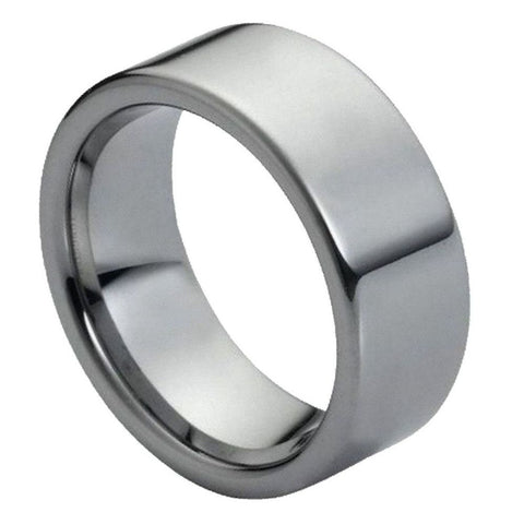 Men's Tungsten Polished Shiny Flat Pipe Cut Style- 9mm Engraved Tungsten Ring