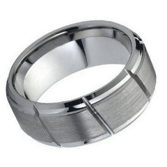 Men's Tungsten Tungsten Ring Multiple Diagonal Grooves Brushed Center- 9mm Engraved Tungsten Ring