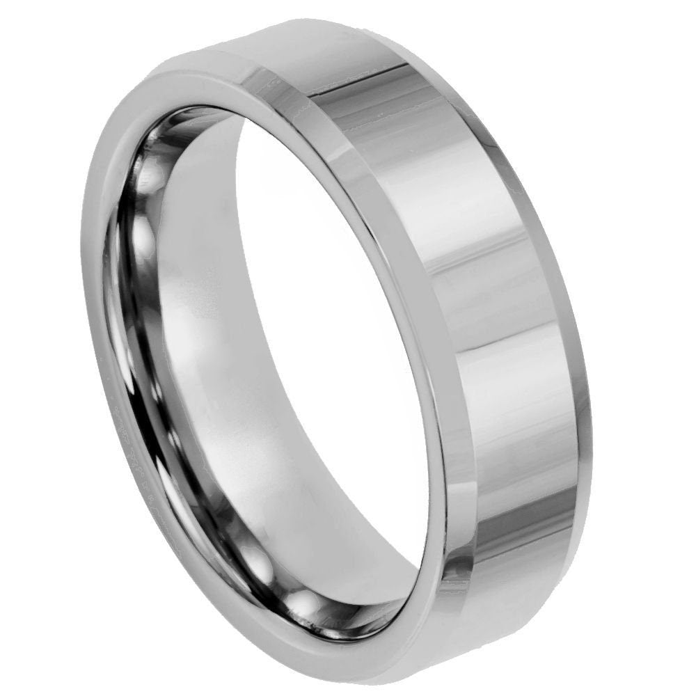 Women's Tungsten Tungsten Ring High Polished Beveled Edge Wedding- 6mm Engraved Tungsten Ring