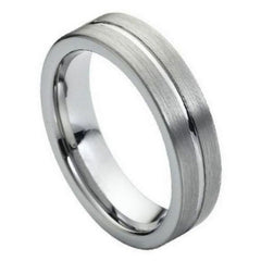 Men's Tungsten Tungsten Ring High Polished Grooved Center Brushed Side- 6mm Engraved Tungsten Ring