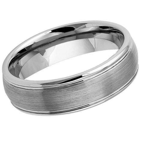 Men's Tungsten Domed Brushed Center High Polished Ridged Edge- 6mm Engraved Tungsten Ring