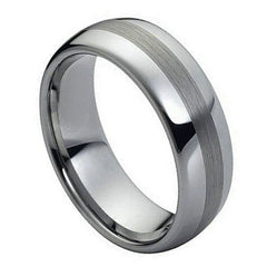 Men's Tungsten Polished Shiny with Brushed Center Silver- 8mm Engraved Tungsten Ring