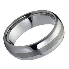 Men's Tungsten Polished Shiny with Brushed Center Silver- 8mm Engraved Tungsten Ring