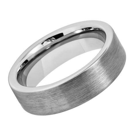 Men's Tungsten Brushed Pipe Cut Silver- 6mm Engraved Tungsten Ring