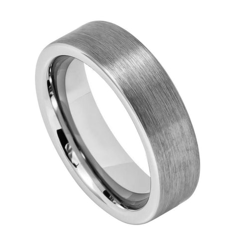 Men's Tungsten Brushed Pipe Cut Silver- 6mm Engraved Tungsten Ring