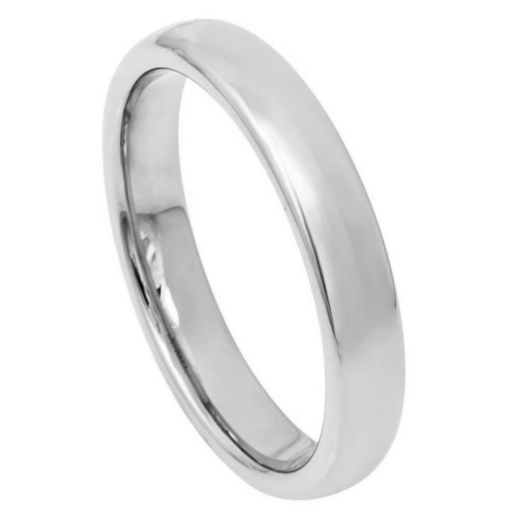 Women's Tungsten Polished Shiny Domed Silver- 4mm Engraved Tungsten Ring