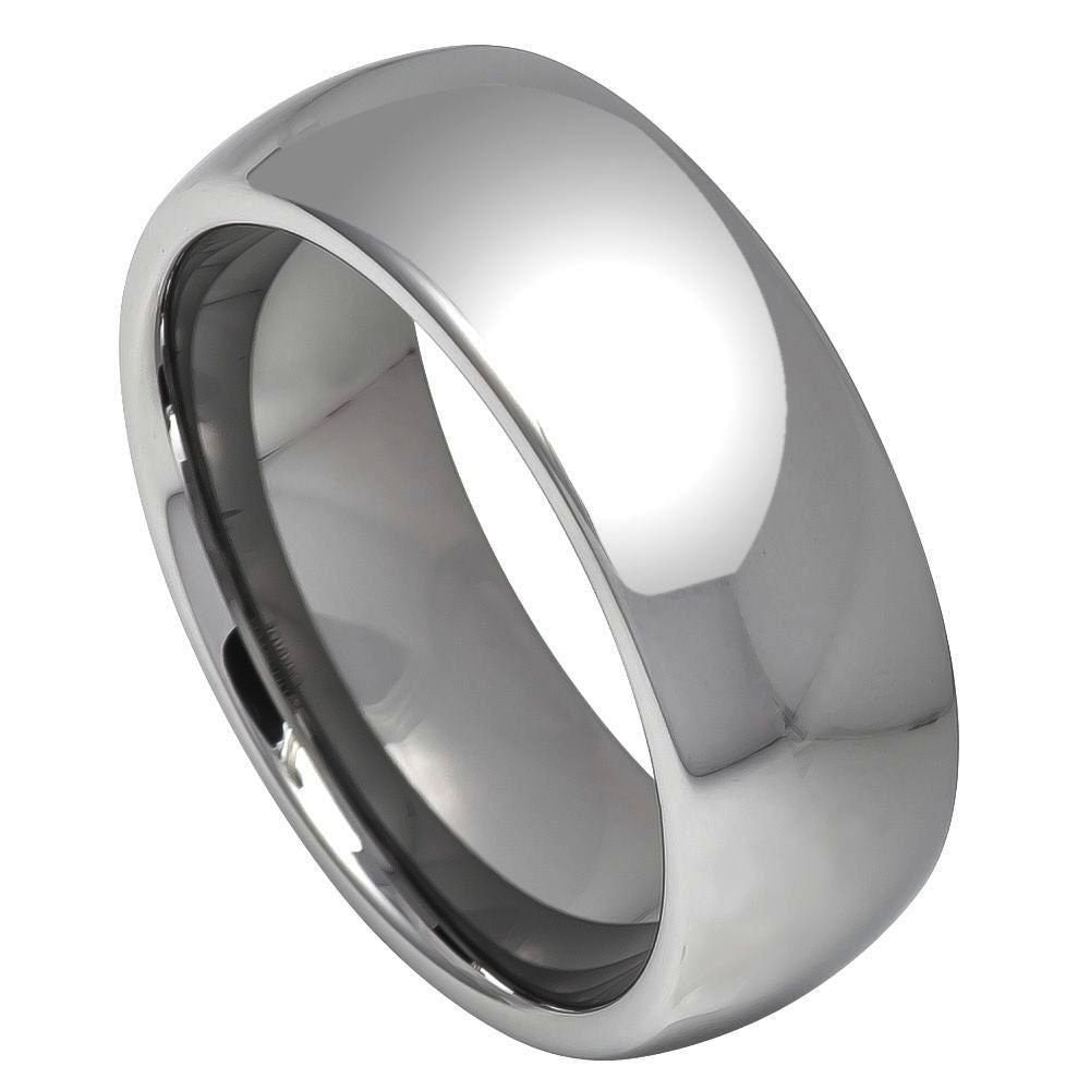 Women's Tungsten Polished Shiny Domed- 8mm Engraved Tungsten Ring