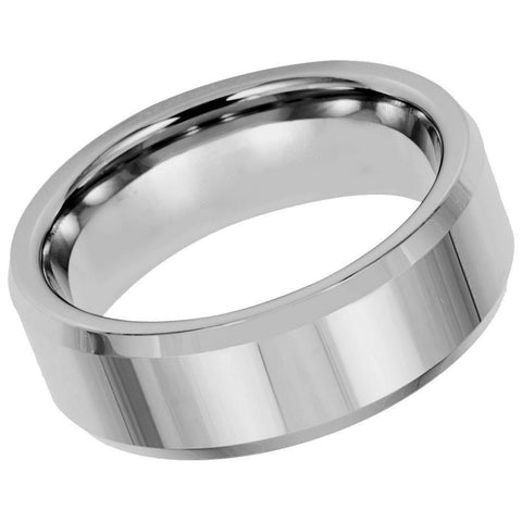 Women's Tungsten High Polished Beveled Edge- 8mm Engraved Tungsten Ring