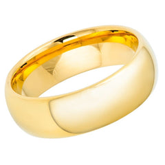 Unisex Yellow Gold Wedding Band Simple Dome Tungsten- 7mm Engraved Tungsten Ring