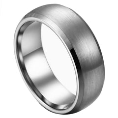 Women's Tungsten Brushed Center Low Beveled Edge- 8mm Engraved Tungsten Ring