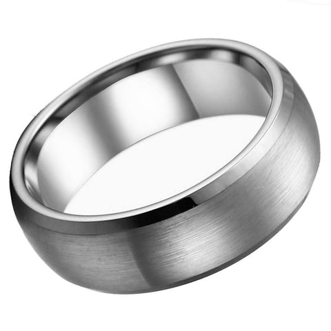 Women's Tungsten Brushed Center Low Beveled Edge- 8mm Engraved Tungsten Ring