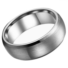 Women's Tungsten Brushed Center Low Beveled Edge- 8mm Engraved Tungsten Ring