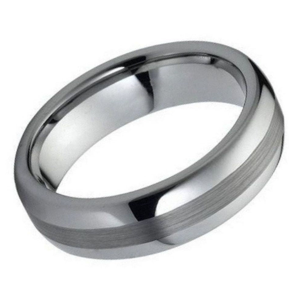 Men's Tungsten Tungsten Ring Polished Shiny with Brushed Center Silver- 6mm Engraved Tungsten Ring