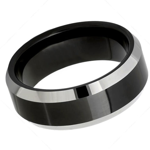 Men's Tungsten Wedding Band Black Center Brushed With Polished Edges Tungsten- 8mm Engraved Tungsten Ring