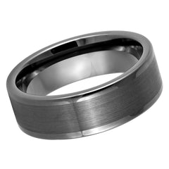 Men's Gun Metal IP Pipe Cut Brushed Center High Polish Flat Edge Tungsten Wedding- 8mm Engraved Tungsten Ring