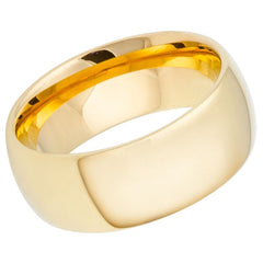 Men's Domed Gold Plated Shiny Polished Tungsten Silver Band- 9mm Engraved Tungsten Ring