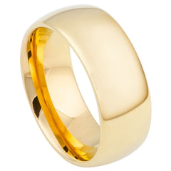 Men's Domed Gold Plated Shiny Polished Tungsten Silver Band- 9mm Engraved Tungsten Ring