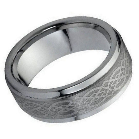 Men's Brushed Center Laser Celtic Pattern Tungsten- 9mm Engraved Tungsten Ring