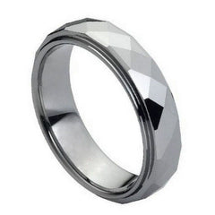 Men's Domed Faceted Tungsten Ring Stepped EdgeTungsten- 6mm Engraved Tungsten Ring