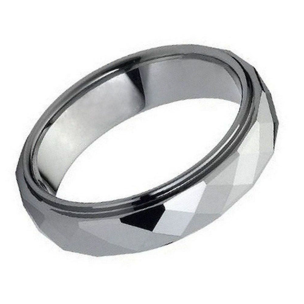 Men's Domed Faceted Tungsten Ring Stepped EdgeTungsten- 6mm Engraved Tungsten Ring