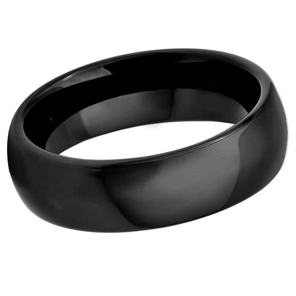 Men's Tungsten High Polished Black IP Plated Classic Domed Band- 6mm Engraved Tungsten Ring