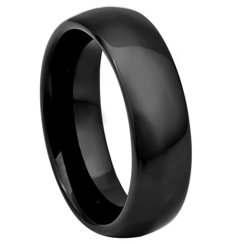 Men's Tungsten High Polished Black IP Plated Classic Domed Band- 6mm Engraved Tungsten Ring